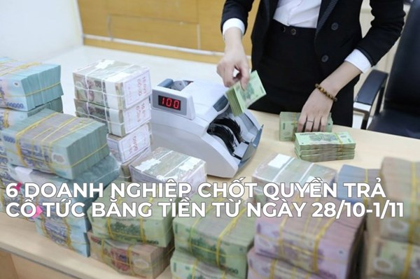 Lịch chốt quyền trả cổ tức bằng tiền tuần tới (từ 28/10-1/11): PCC trả cổ tức cao nhất 15%