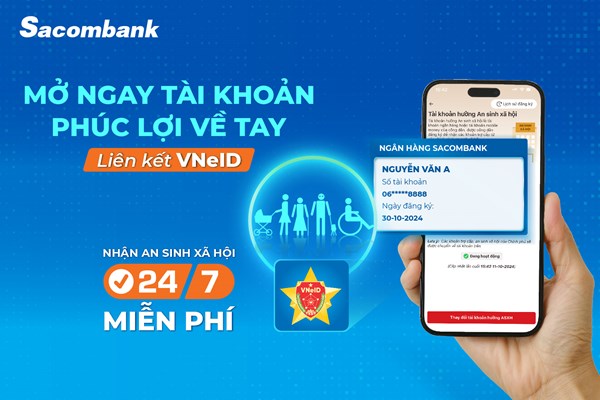 Cách liên kết tài khoản Sacombank vào VNeID để nhận lương hưu, tiền trợ cấp