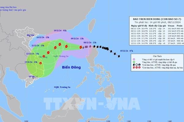 Bão số 7 di chuyển theo hướng Tây Tây Nam, tốc độ khoảng 15 km/giờ