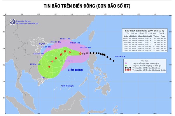 Thời tiết ngày 11/11: Bão số 7 giảm cường độ, giật cấp 11