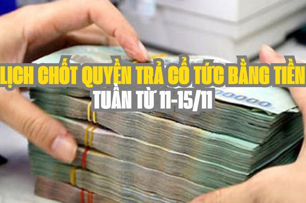 Lịch chốt quyền trả cổ tức bằng tiền tuần tới (từ 11-15/11): BMP trả cổ tức cao nhất 57,4%  