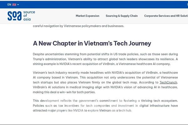 Trang sourceofasia.com: Việt Nam trở thành điểm đến đáng chú ý của các doanh nghiệp toàn cầu
