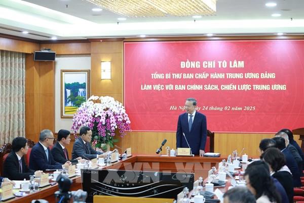 Tổng Bí thư Tô Lâm làm việc với Ban Chính sách, chiến lược Trung ương