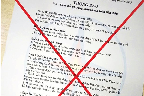 Tái diễn tình trạng văn bản giả mạo EVN để lừa đảo khách hàng