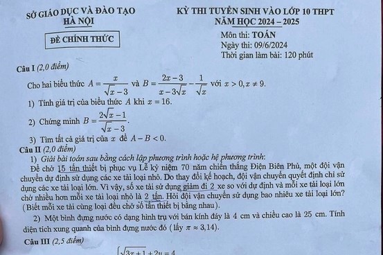 Đề thi, lời giải môn Toán thi lớp 10 của Hà Nội