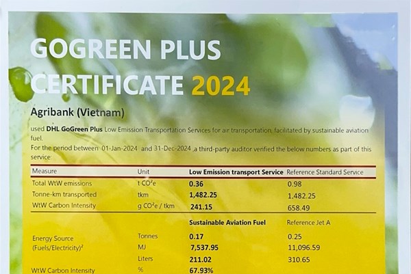 Agribank đạt chứng nhận GoGreen Plus trong giảm thiểu khí thải carbon