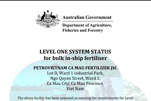 Australia công nhận phân bón Cà Mau đạt chuẩn cao nhất về xuất khẩu