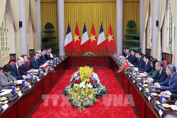 Chủ tịch nước Lương Cường hội đàm với Tổng thống Cộng hoà Pháp Emmanuel Macron