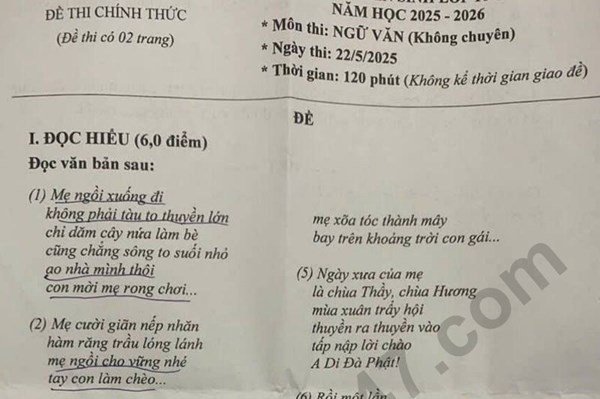 Đề thi và đáp án vào lớp 10 năm 2025 môn Văn tại Bạc Liêu