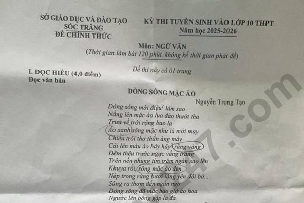 Đề thi và đáp án vào lớp 10 năm 2025 môn Văn tại Sóc Trăng