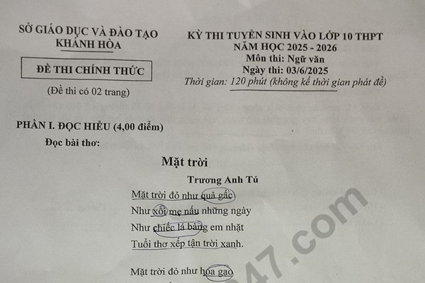 Đáp án đề thi vào lớp 10 năm 2025 môn Văn tại Khánh Hòa