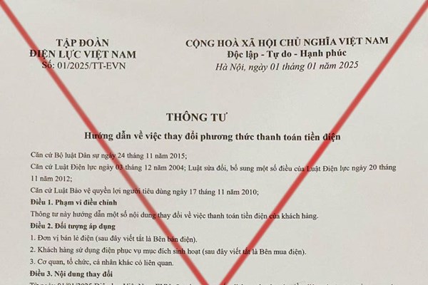 Cảnh giác với văn bản giả mạo EVN phát tán thông tin sai lệch