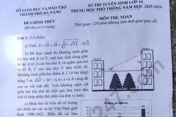 Đề thi và đáp án vào lớp 10 năm 2025 môn Toán tại Đà Nẵng