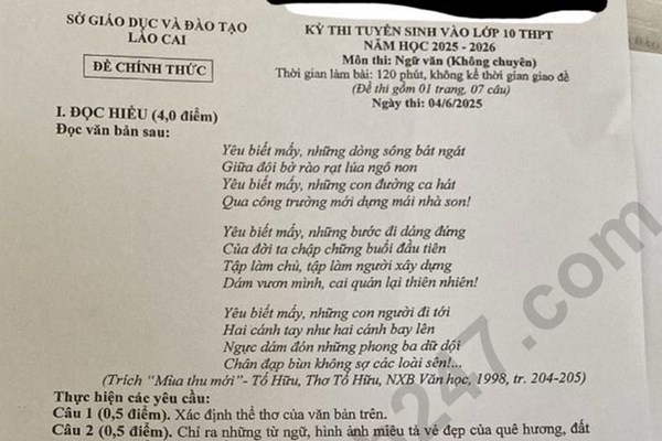 Đề thi và đáp án vào lớp 10 năm 2025 môn Văn tại Lào Cai