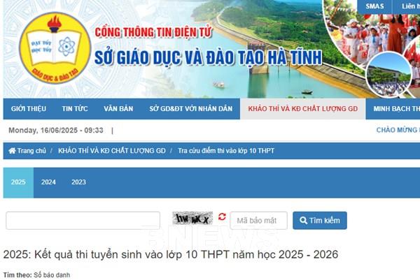 Điểm thi vào lớp 10 Hà Tĩnh năm 2025