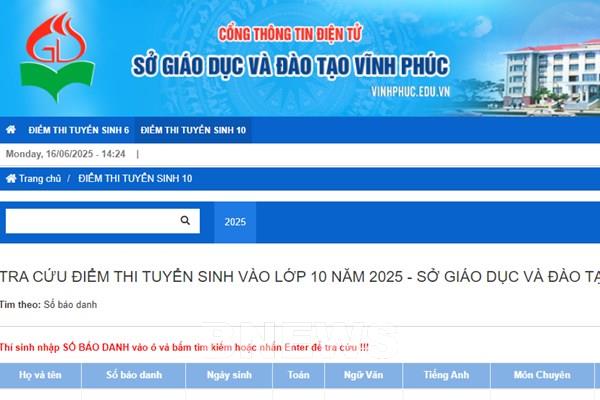 Điểm thi vào lớp 10 Vĩnh Phúc năm 2025