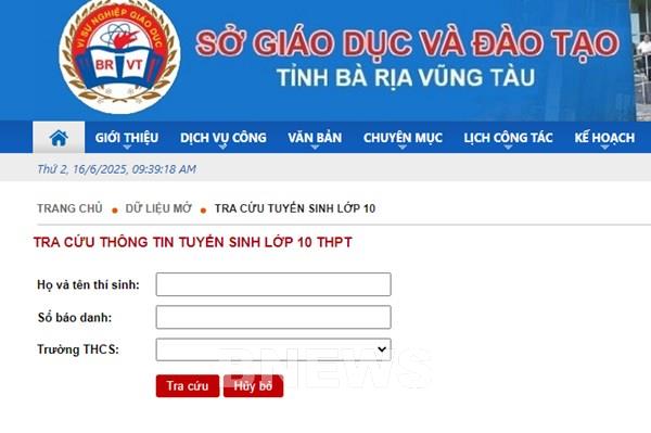 Điểm thi vào lớp 10 Bà Rịa - Vũng Tàu năm 2025