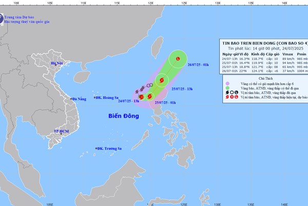 Bão số 4 giật cấp 12, tiếp tục di chuyển theo hướng Đông Đông Nam