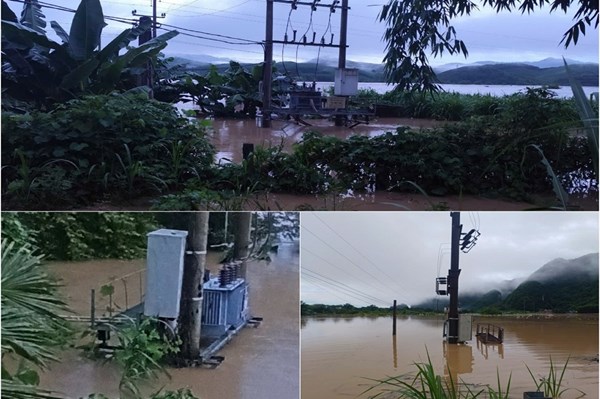 Hoàn lưu bão số 3 gây mưa lũ lớn, lưới điện miền Tây Nghệ An bị ngập sâu