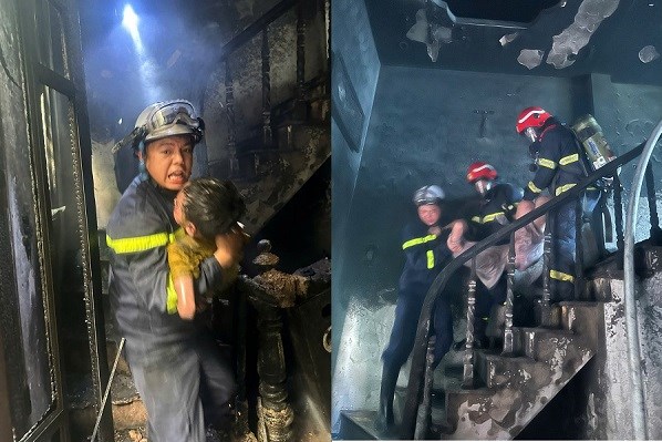 Hà Nội: Giải cứu 3 trẻ nhỏ trong đám cháy tại phường Bồ Đề