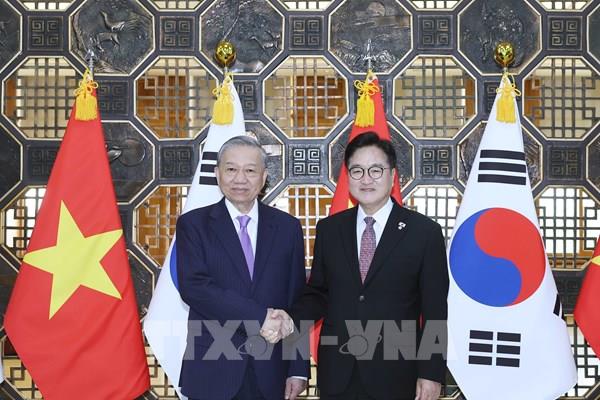 Tổng Bí thư Tô Lâm hội kiến Chủ tịch Quốc hội Hàn Quốc Woo Won Sik