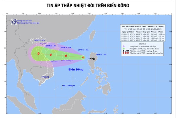 Dự báo thời tiết hôm nay 23/8: Áp thấp nhiệt đới khả năng mạnh lên thành bão