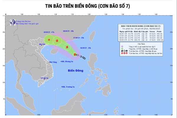 Cập nhật mới nhất đường đi của bão số 7: Vùng gần tâm bão giật cấp 10