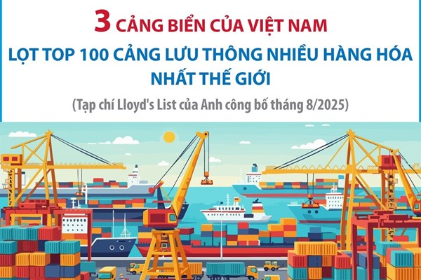3 cảng biển của Việt Nam lọt top 100 cảng lưu thông nhiều hàng hóa nhất thế giới