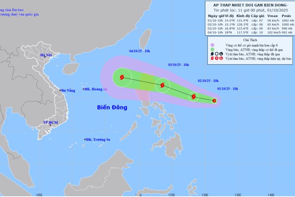 Áp thấp nhiệt đới gần biển Đông; cảnh báo lũ quét, sạt lở đất tại một số tỉnh, thành