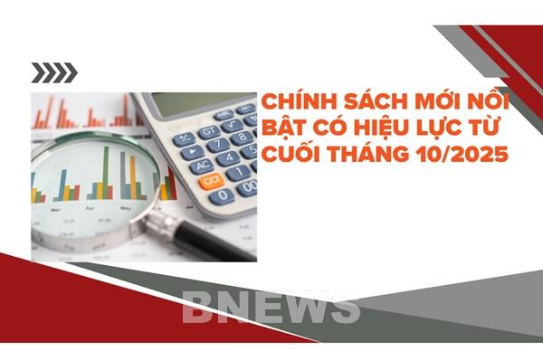 Chính sách mới nổi bật có hiệu lực từ cuối tháng 10/2025
