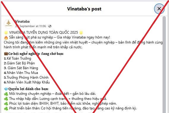 Vinataba cảnh báo tài khoản giả mạo trên mạng xã hội