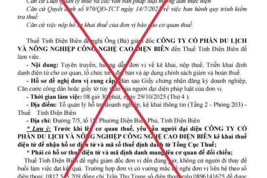 Thuế tỉnh Điện Biên cảnh báo tình trạng gỉa mạo cơ quan, công chức thuế