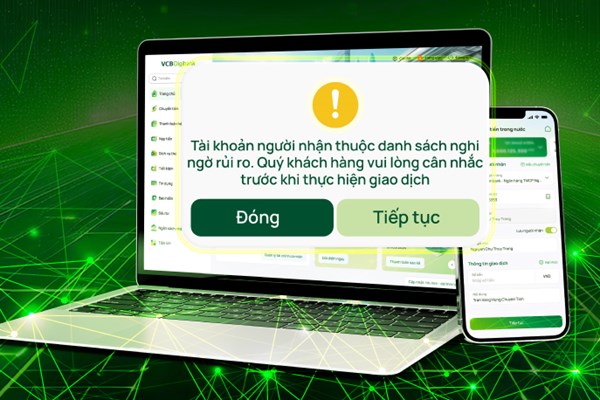 Vietcombank mở rộng tính năng cảnh báo tài khoản nghi lừa đảo