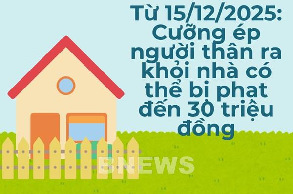 Từ 15/12/2025: Cưỡng ép người thân ra khỏi nhà có thể bị phạt đến 30 triệu đồng