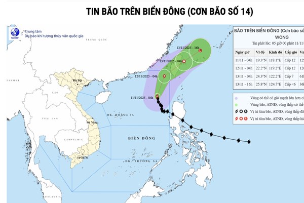Cập nhật mới nhất đường đi của bão số 14