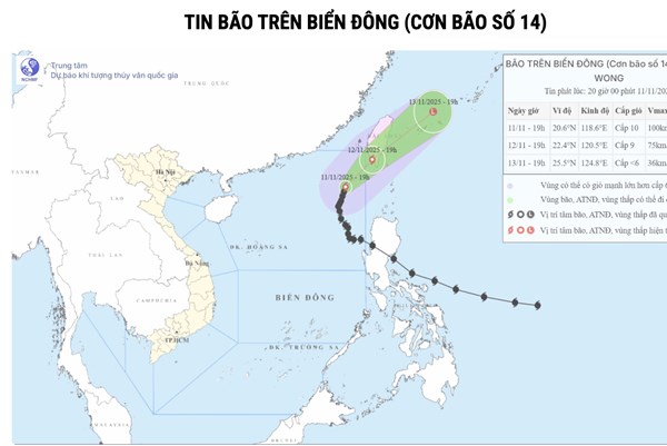 Cập nhật mới nhất đường đi của bão số 14 