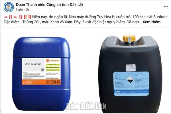 Chuyên gia khuyến cáo về 100 can axit sunfuric bị lũ cuốn trôi