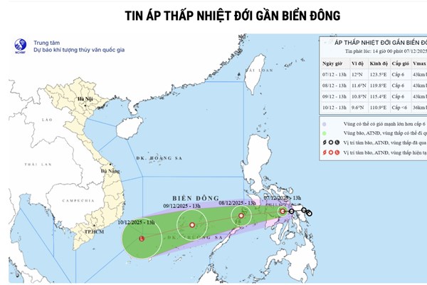 Cập nhật mới nhất: Áp thấp nhiệt đới gây gió mạnh ở vùng Đông Nam Biển Đông