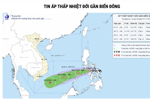 Áp thấp nhiệt đới hướng về phía Đông Nam khu vực giữa biển Đông