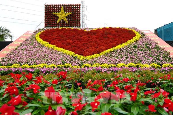 "Trái tim” hoa khổng lồ rực đỏ giữa Làng hoa Sa Đéc