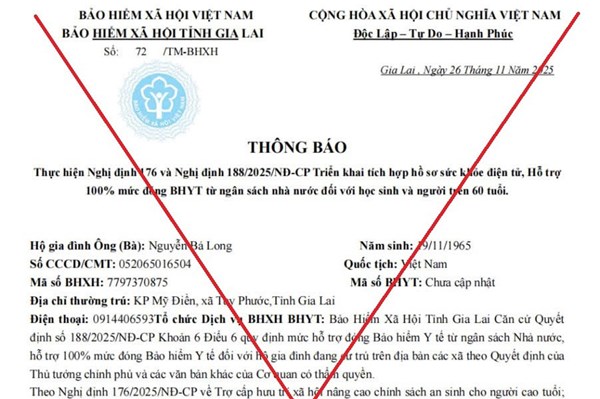 Gia Lai cảnh báo tình trạng gọi điện, giả mạo văn bản cơ quan bảo hiểm xã hội