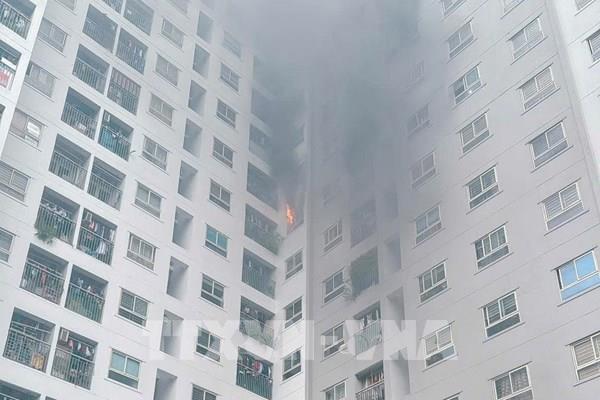 Cháy tại chung cư Ecohome 2, phường Đông Ngạc (Hà Nội)