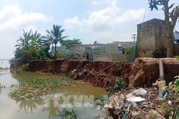 Sông Tiền tiếp tục sạt lở, dân ven sông thấp thỏm di dời