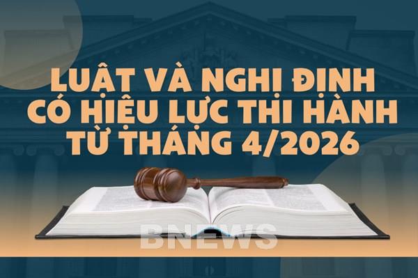 Luật và Nghị định có hiệu lực thi hành từ tháng 4/2026