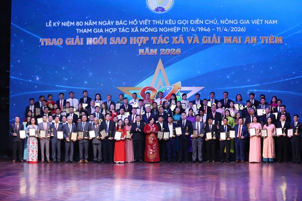 100 hợp tác xã tiêu biểu được trao giải Ngôi sao hợp tác xã và giải Mai An Tiêm năm 2026