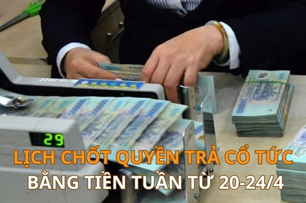 Lịch chốt quyền trả cổ tức bằng tiền tuần tới (từ 20-24/4): PMS trả cổ tức cao nhất 39%