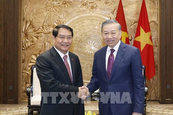 Tổng Bí thư, Chủ tịch nước Tô Lâm tiếp Bí thư Thành ủy, Chủ tịch Hội đồng nhân dân Thủ đô Viêng Chăn (Lào)