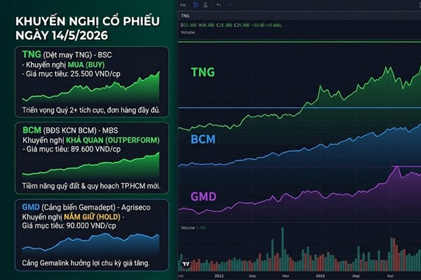 Khuyến nghị cổ phiếu ngày 14/5: TNG, BCM và GMD nên mua hay nắm giữ?