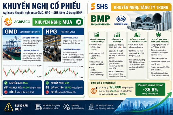 Khuyến nghị cổ phiếu hôm nay: Agriseco đề xuất mua GMD, HPG; SHS tăng tỷ trọng BMP