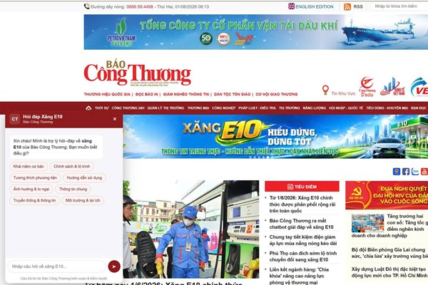 Báo Công Thương ra mắt chatbot giải đáp về xăng E10